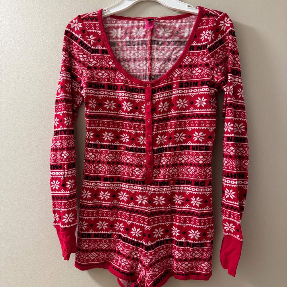 "Naughty or nice" holiday waffle romper Large